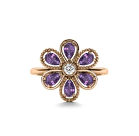 14k Rose Gold 0.75ct ttw Amethyst 6 Leaf Flower Ring