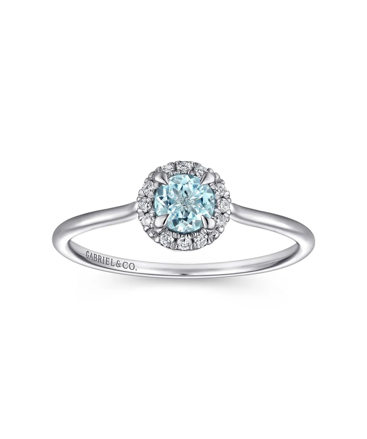 14K White Gold Aquamarine and Diamond Halo Promise Ring