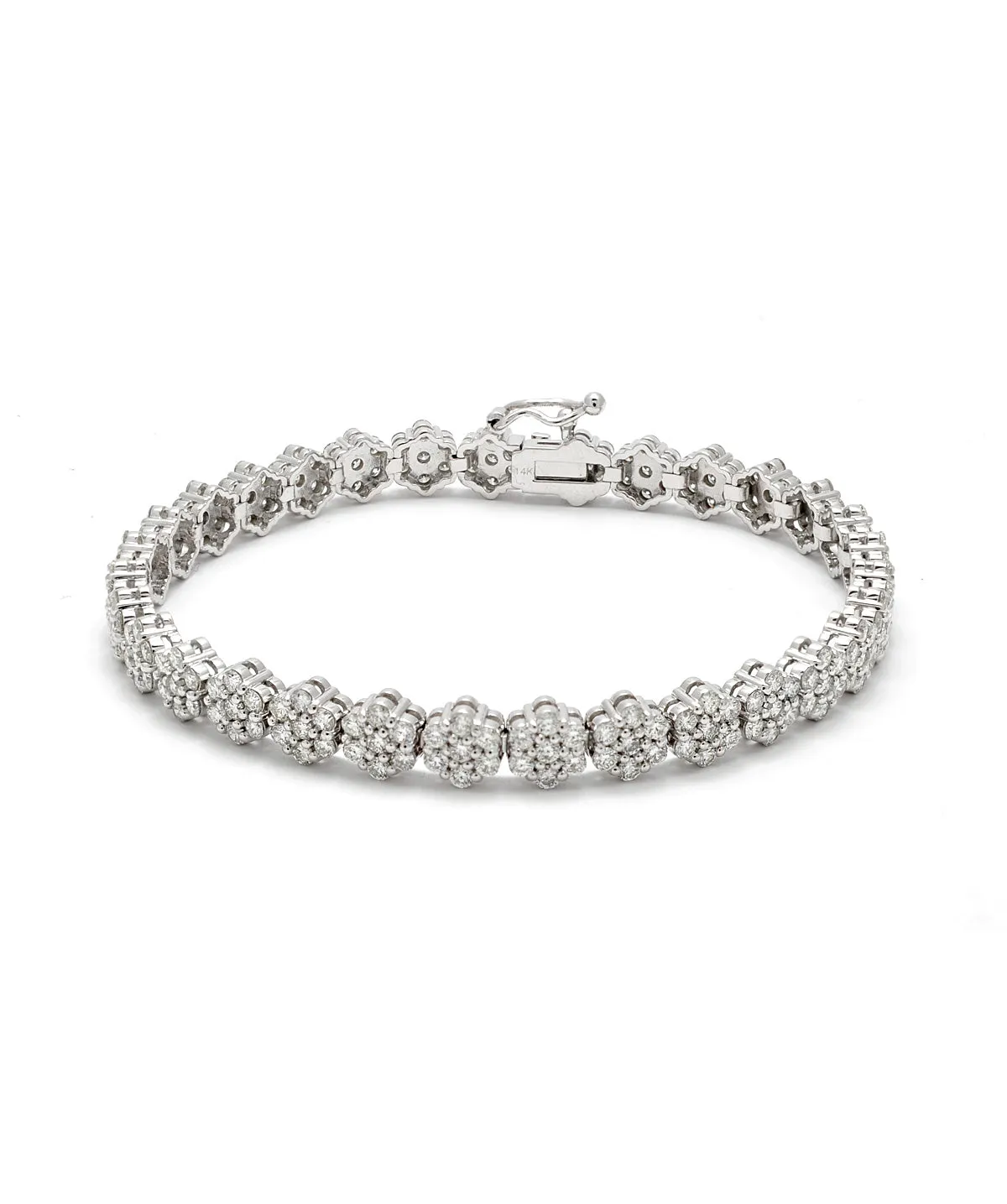 14K White Gold Diamond Cluster Tennis Bracelet 6.03cttw