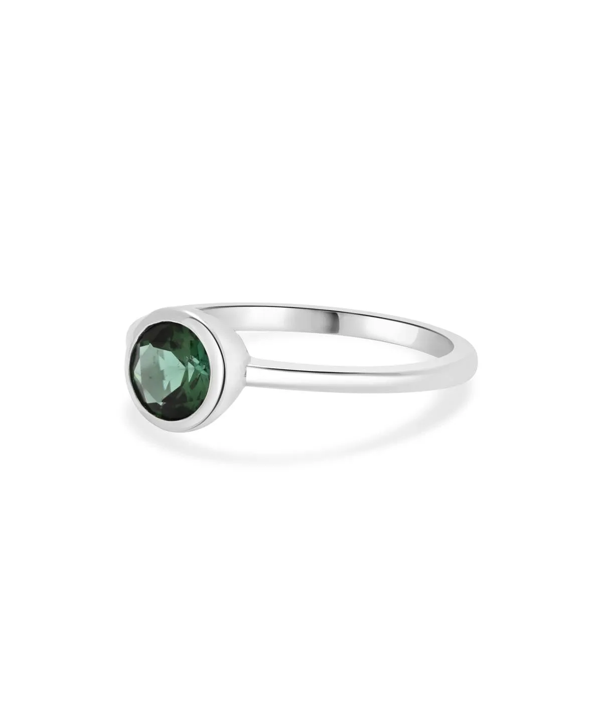 14K White Gold Green Tourmaline Bezel Ring