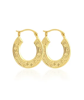 14K Yellow Gold Greek Style Hollow Hoop Earrings