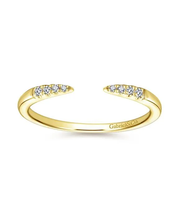 14K Yellow Gold Open Diamond Tipped Stackable Ring