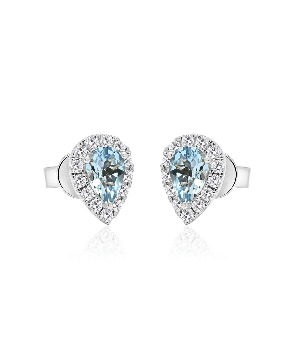 18K White Gold Aquamarine and Diamond Halo Studs