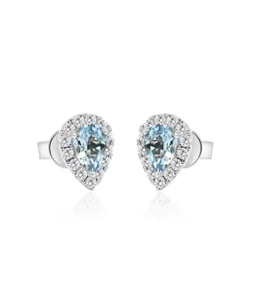 18K White Gold Aquamarine and Diamond Halo Studs