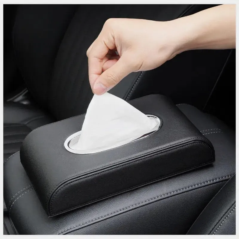 2in1 Car Tissue Box With Temporary Parking Phone Number Plate Leather Universal Napkin Paper Holder Case Auto Accessories