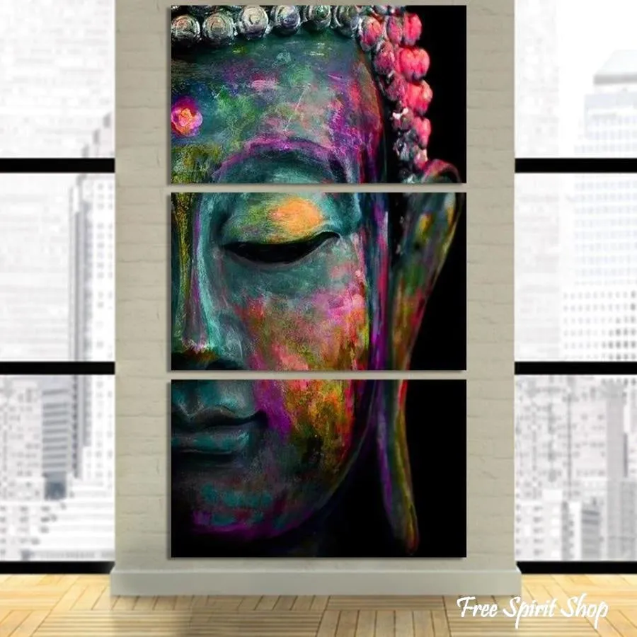 3 Piece Feng Shui Multi-Color Buddha Painting Canvas