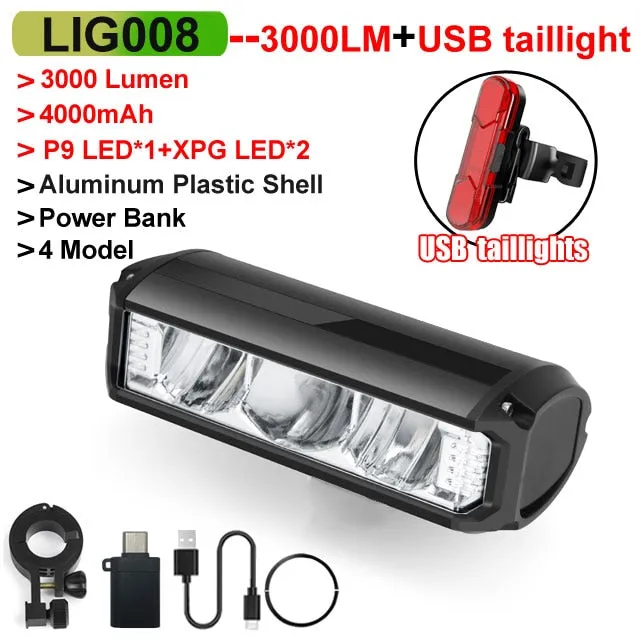 Bicycle Light Front 6000 Lumen, Light 8000mAh Waterproof Flashlight