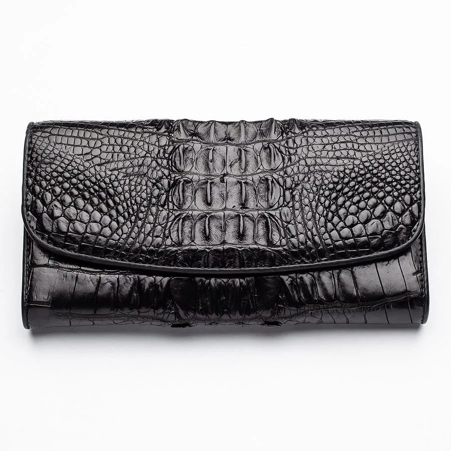 Black Genuine Crocodile Big Tail Skin Womens Wallet