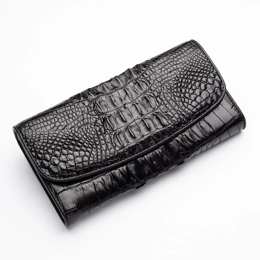 Black Genuine Crocodile Big Tail Skin Womens Wallet