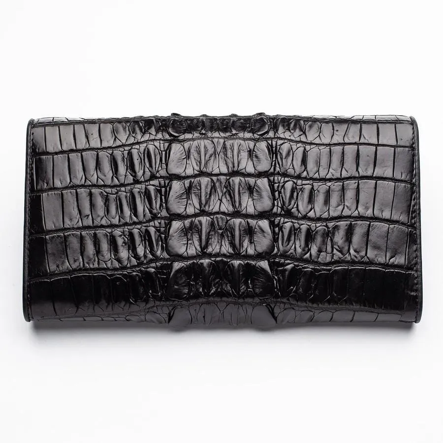 Black Genuine Crocodile Big Tail Skin Womens Wallet