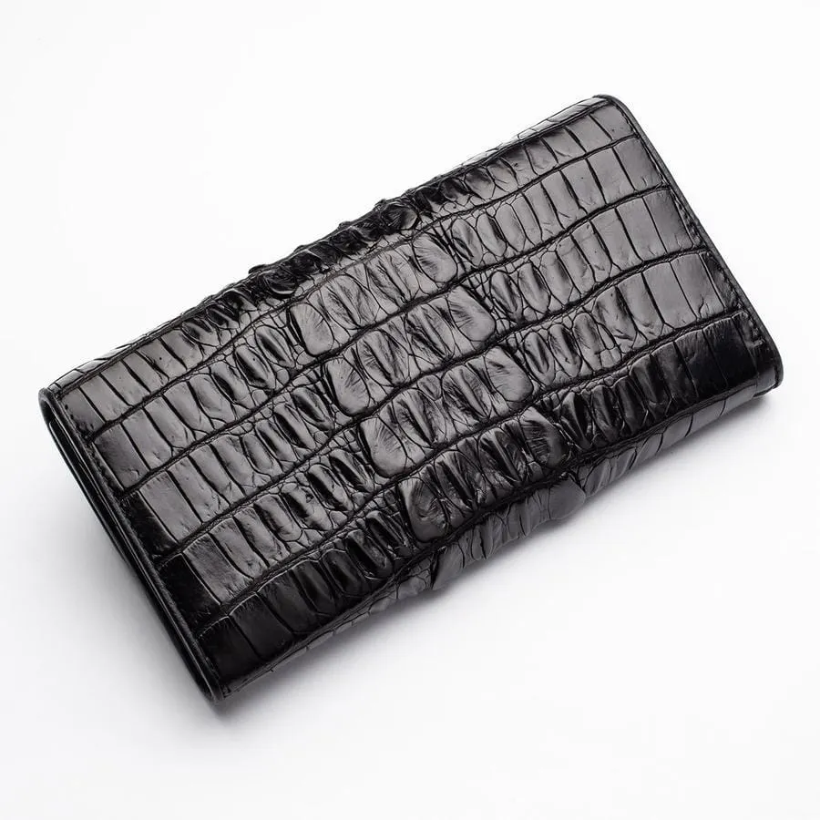 Black Genuine Crocodile Big Tail Skin Womens Wallet