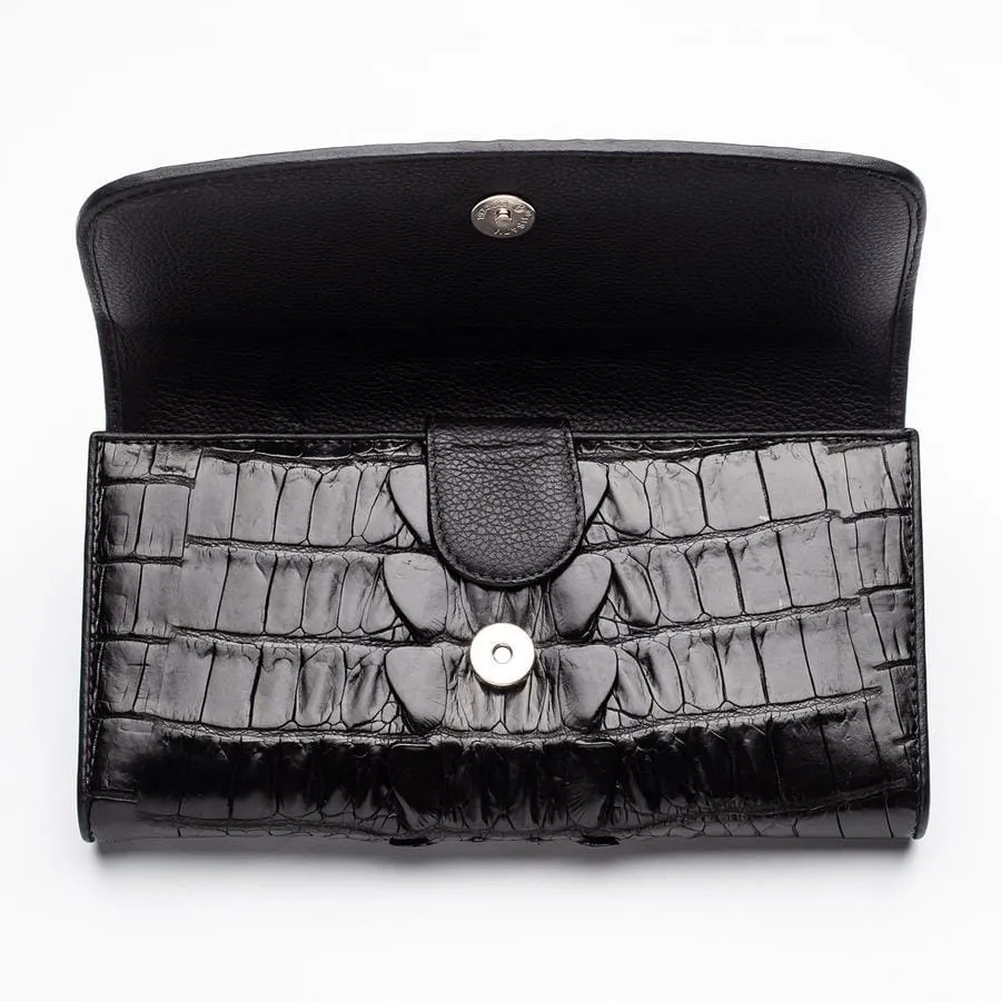 Black Genuine Crocodile Big Tail Skin Womens Wallet