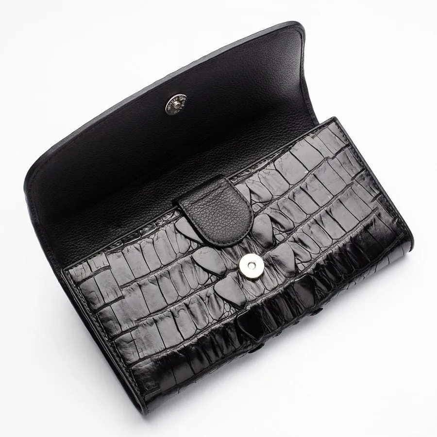 Black Genuine Crocodile Big Tail Skin Womens Wallet