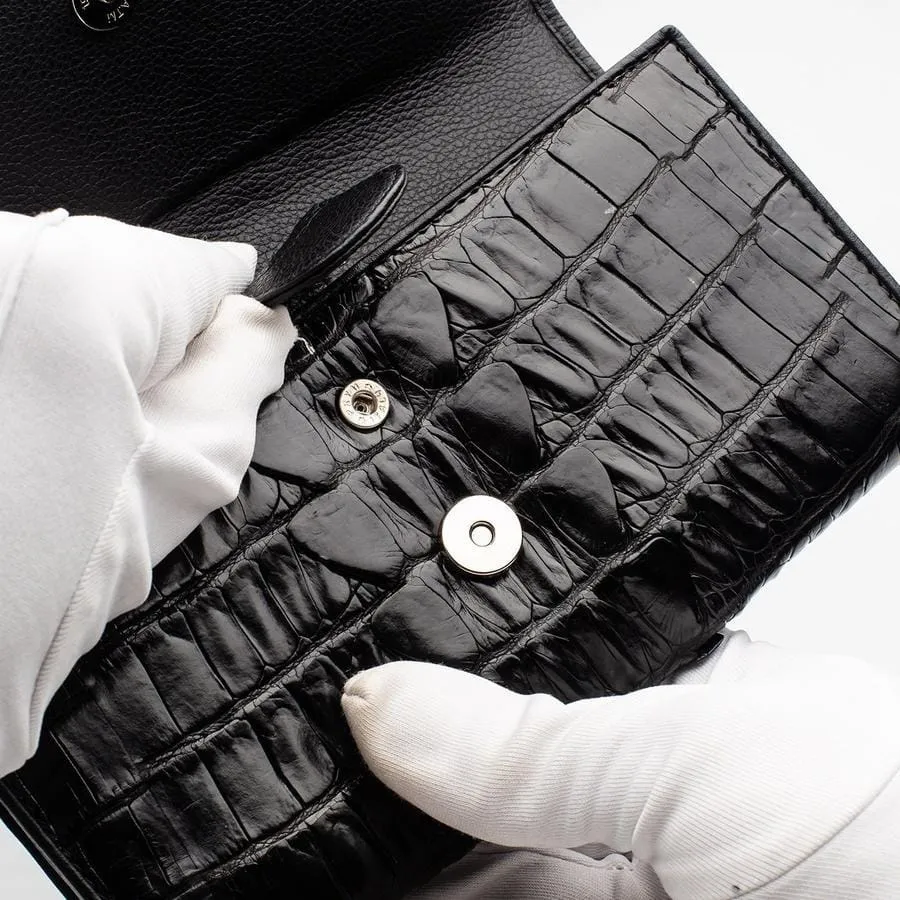 Black Genuine Crocodile Big Tail Skin Womens Wallet