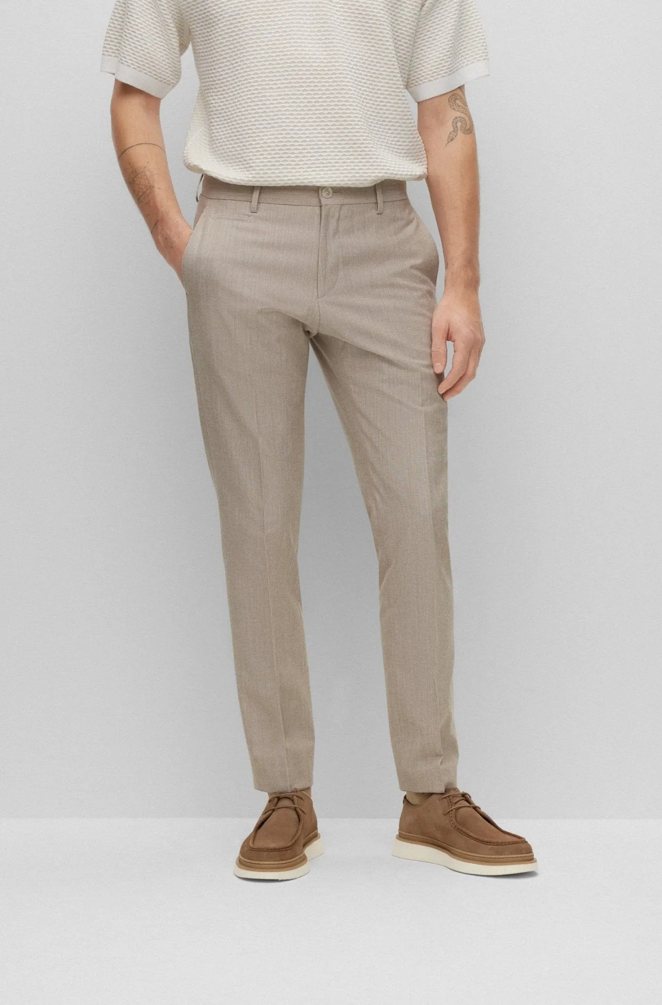 BOSS Pantalon Business Beige en coton mélangé