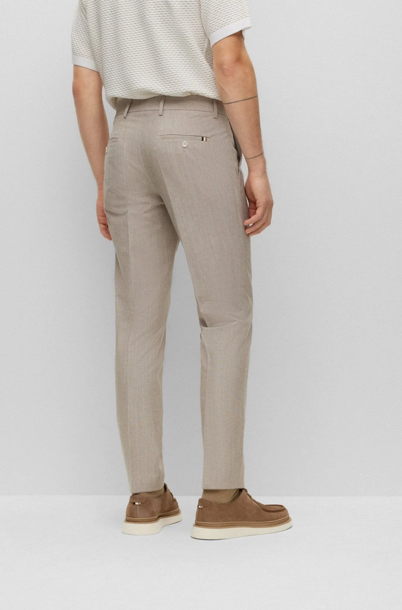 BOSS Pantalon Business Beige en coton mélangé