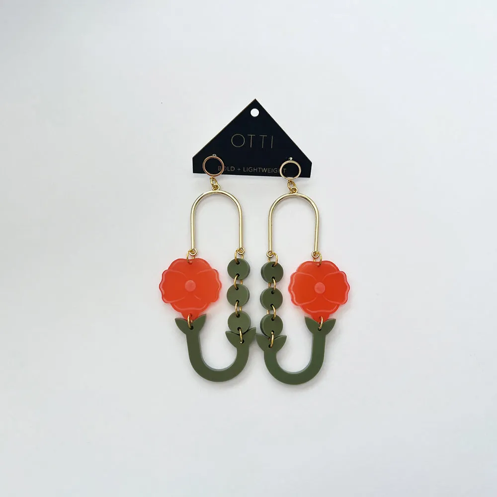 Botanical-Inspired Lightweight Acrylic Earring: Poppy Loop