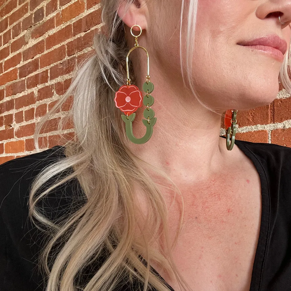 Botanical-Inspired Lightweight Acrylic Earring: Poppy Loop