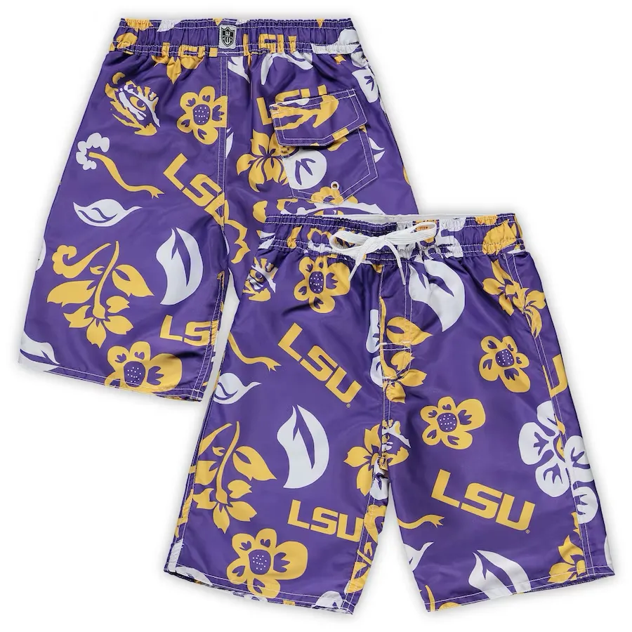 Boys Purple LSU Tigers Floral Volley Swim Trunks