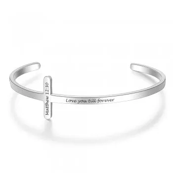 CBA102501 - Personalized Cross Cuff Bangle, Stainless Steel