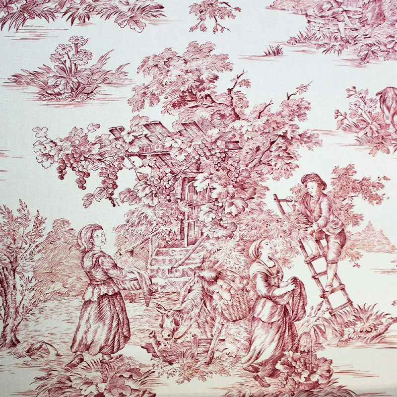 Cream Cotton Furnishing - Toile du Jouy - Red