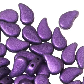 Czech Glass, 2-Hole Paisley Duo Beads 8x5mm, Metallic Suede Purple (22 Gram Tube)