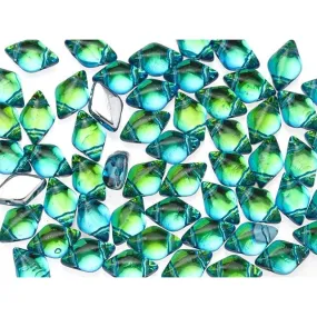 Czech Glass GemDuo, 2-Hole Diamond Shaped Beads 8x5mm, Backlit Aquasol  (2.5 Tube)