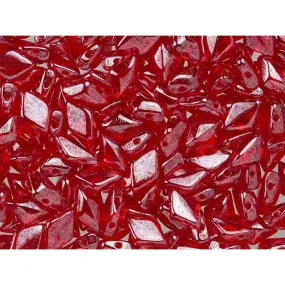 Czech Glass GemDuo, 2-Hole Diamond Shaped Beads 8x5mm, Ruby Luster  (2.5 Tube)