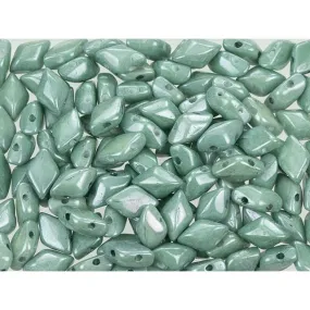 Czech Glass GemDuo, 2-Hole Diamond Shaped Beads 8x5mm, Stone Green Luster  (2.5 Tube)