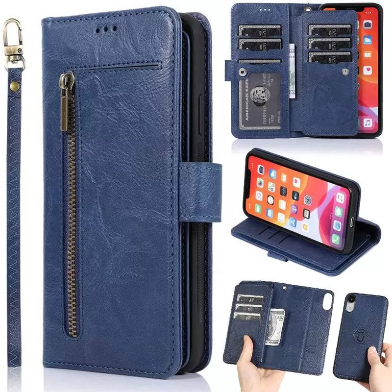 Detachable Flip Folio Zipper Purse Phone Case for iPhone XR