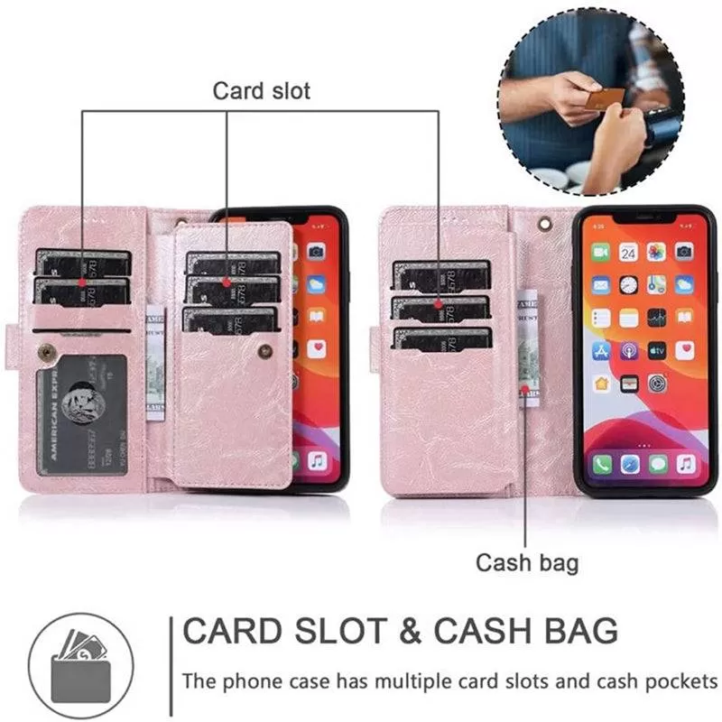 Detachable Flip Folio Zipper Purse Phone Case for iPhone XR