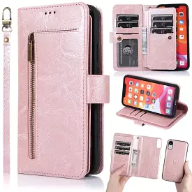 Detachable Flip Folio Zipper Purse Phone Case for iPhone XR