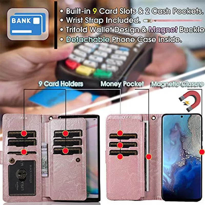 Detachable Flip Folio Zipper Purse Phone Case for Samsung Note Series