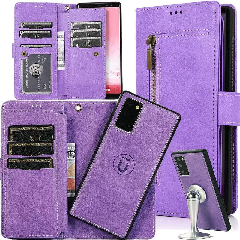 Detachable Flip Folio Zipper Purse Phone Case for Samsung Note Series