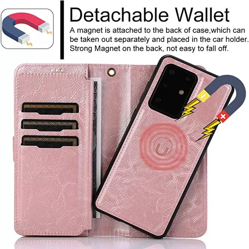 Detachable Flip Folio Zipper Purse Phone Case for Samsung