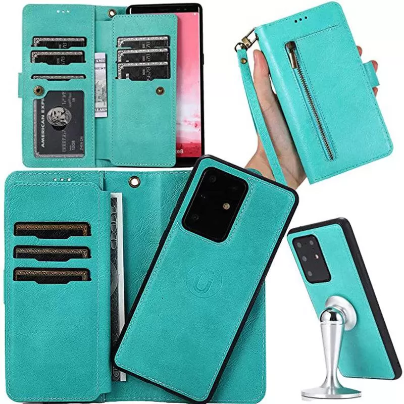 Detachable Flip Folio Zipper Purse Phone Case for Samsung