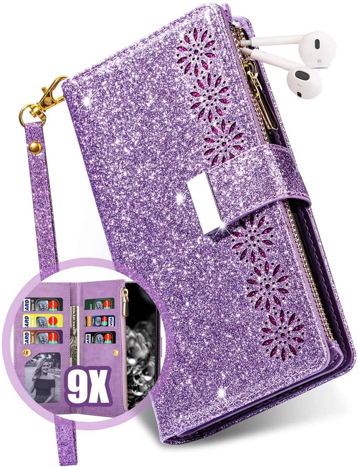 Glitter Sparkly Girly Bling Leather Flip Cover For Samsung S Series