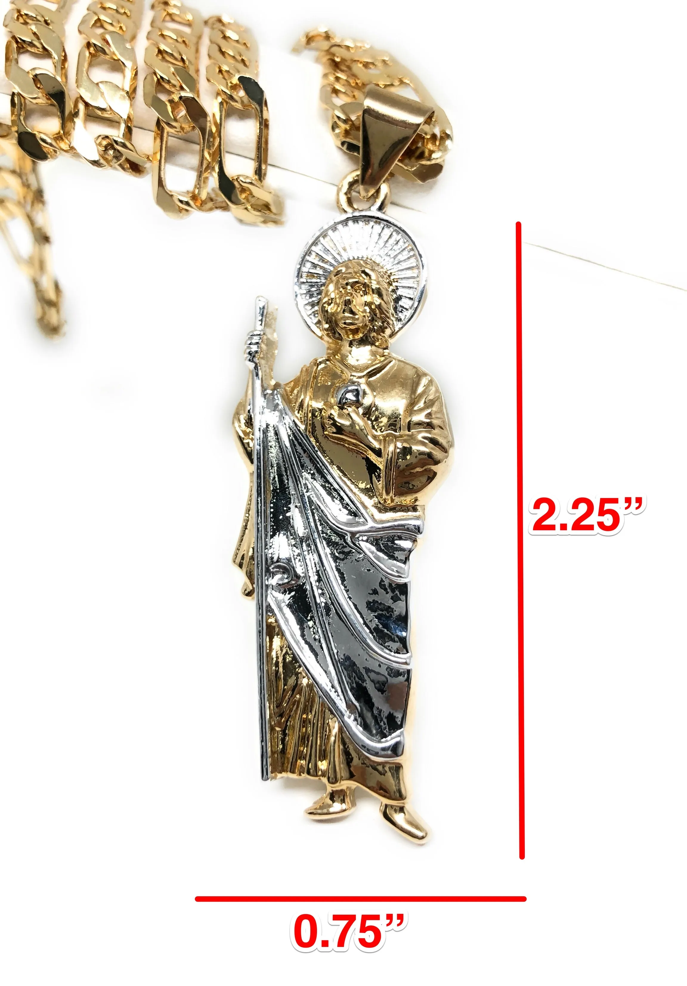 Gold Plated Saint Jude Pendant Necklace Figaro 26 San Judas Tadeo Medalla Cadena Oro Laminado