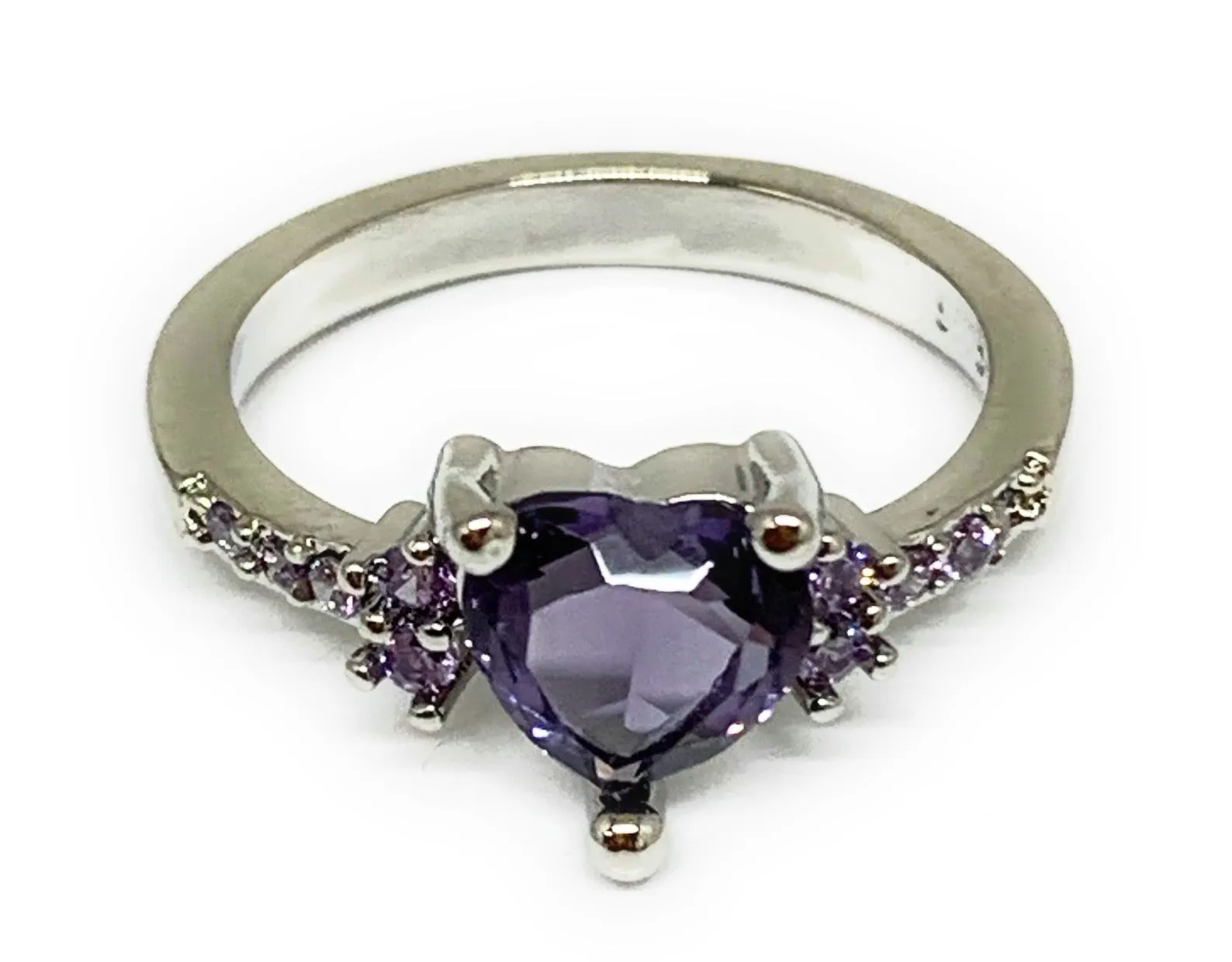 Gold Plated White Gold Heart Purple CZ Band Ring Anillo