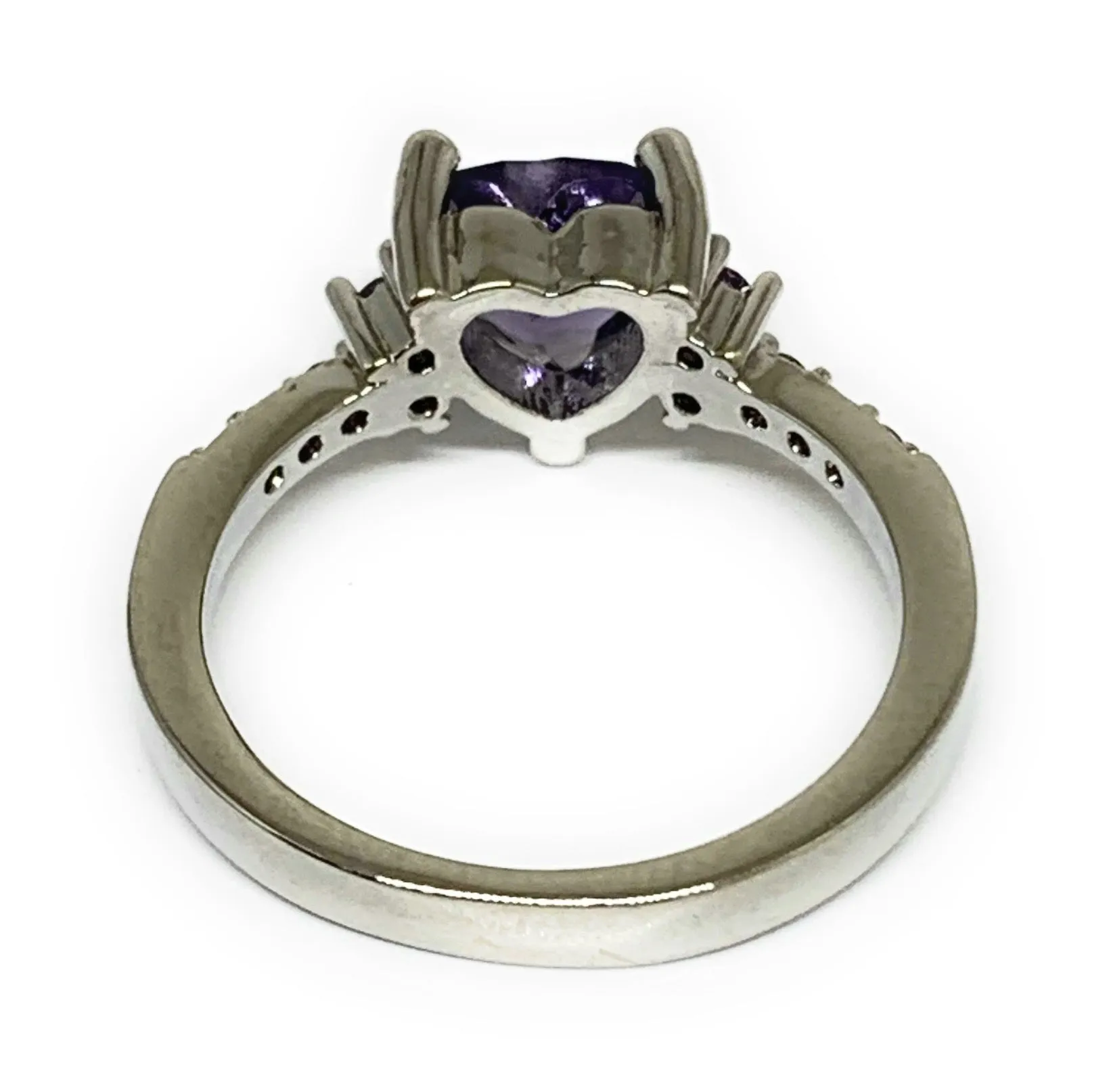 Gold Plated White Gold Heart Purple CZ Band Ring Anillo