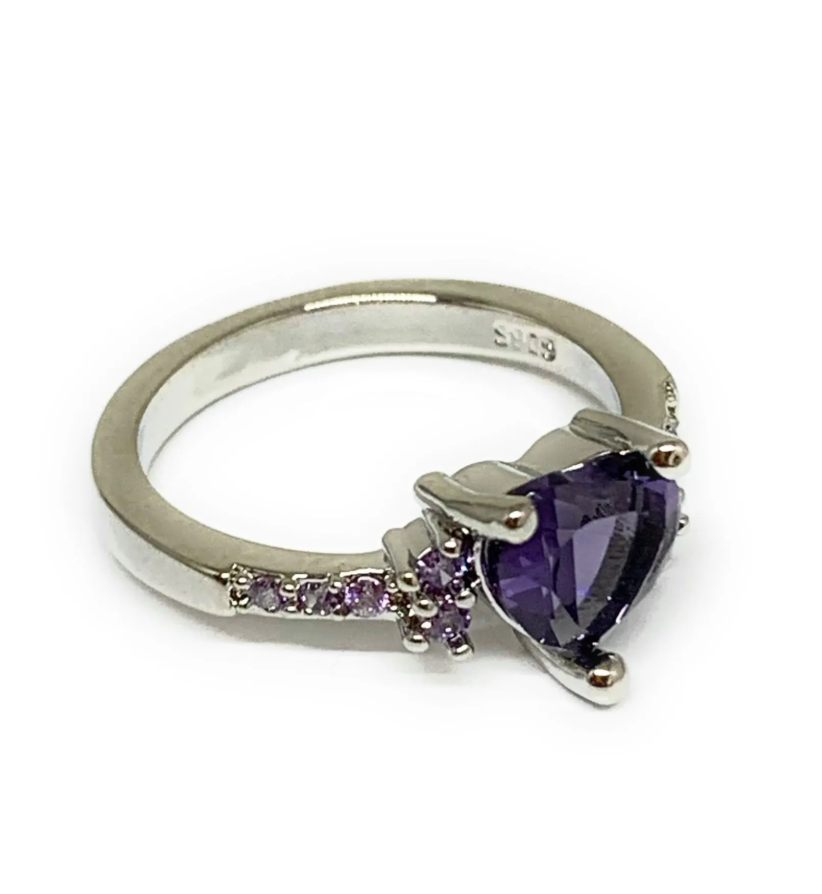 Gold Plated White Gold Heart Purple CZ Band Ring Anillo