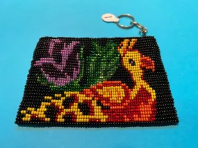 Guatemalan handcrafted Glass seed bead change purse with key ring