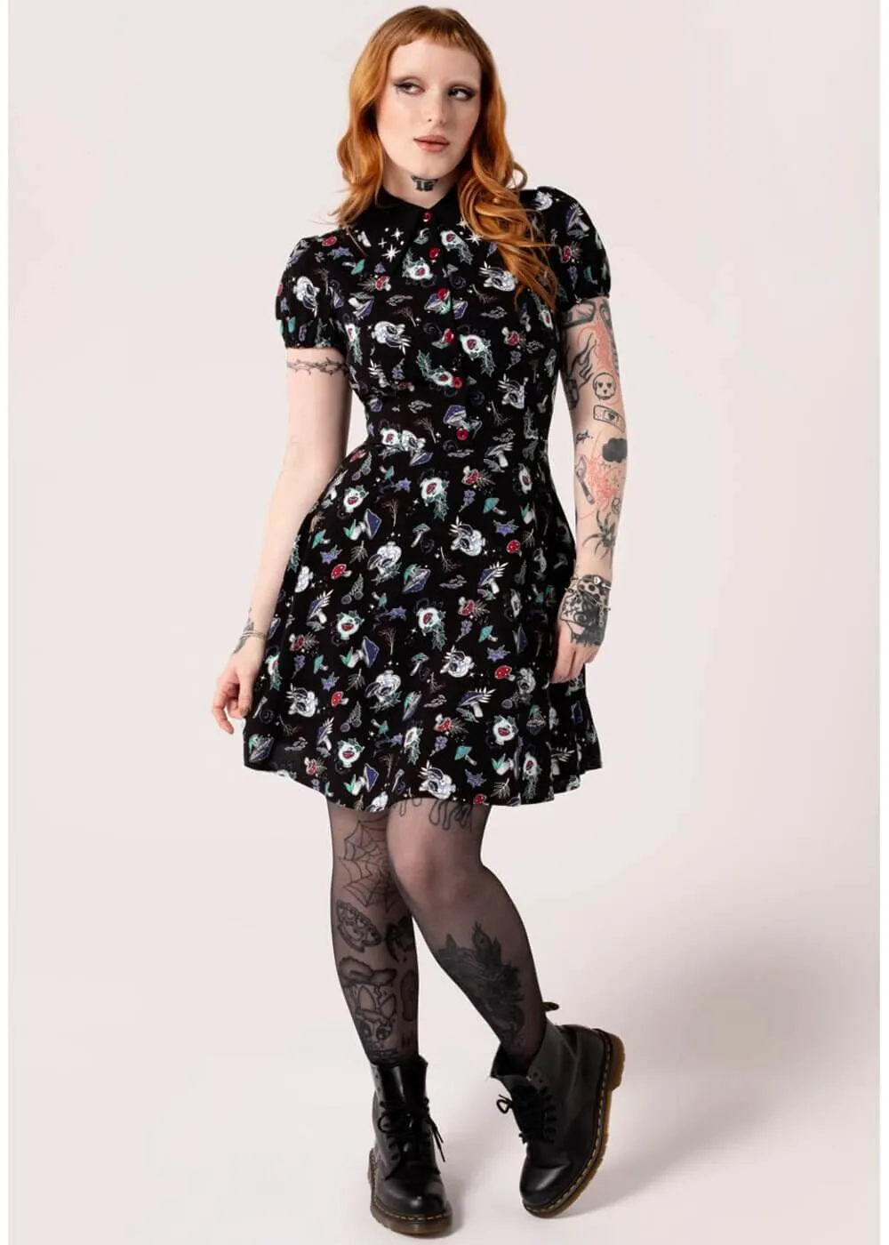 Hell Bunny Amanita Mushroom 60's Short Dress Black