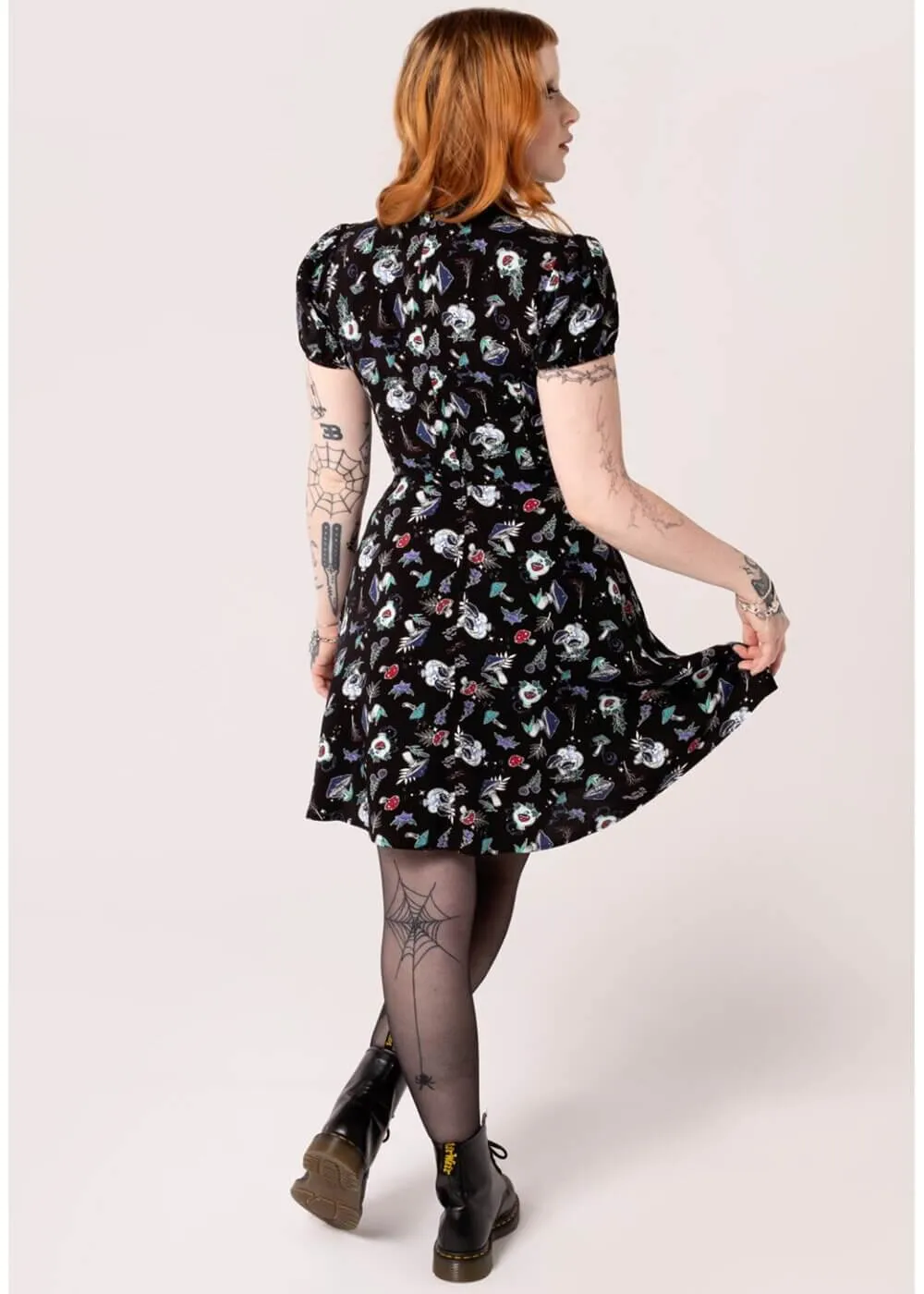 Hell Bunny Amanita Mushroom 60's Short Dress Black