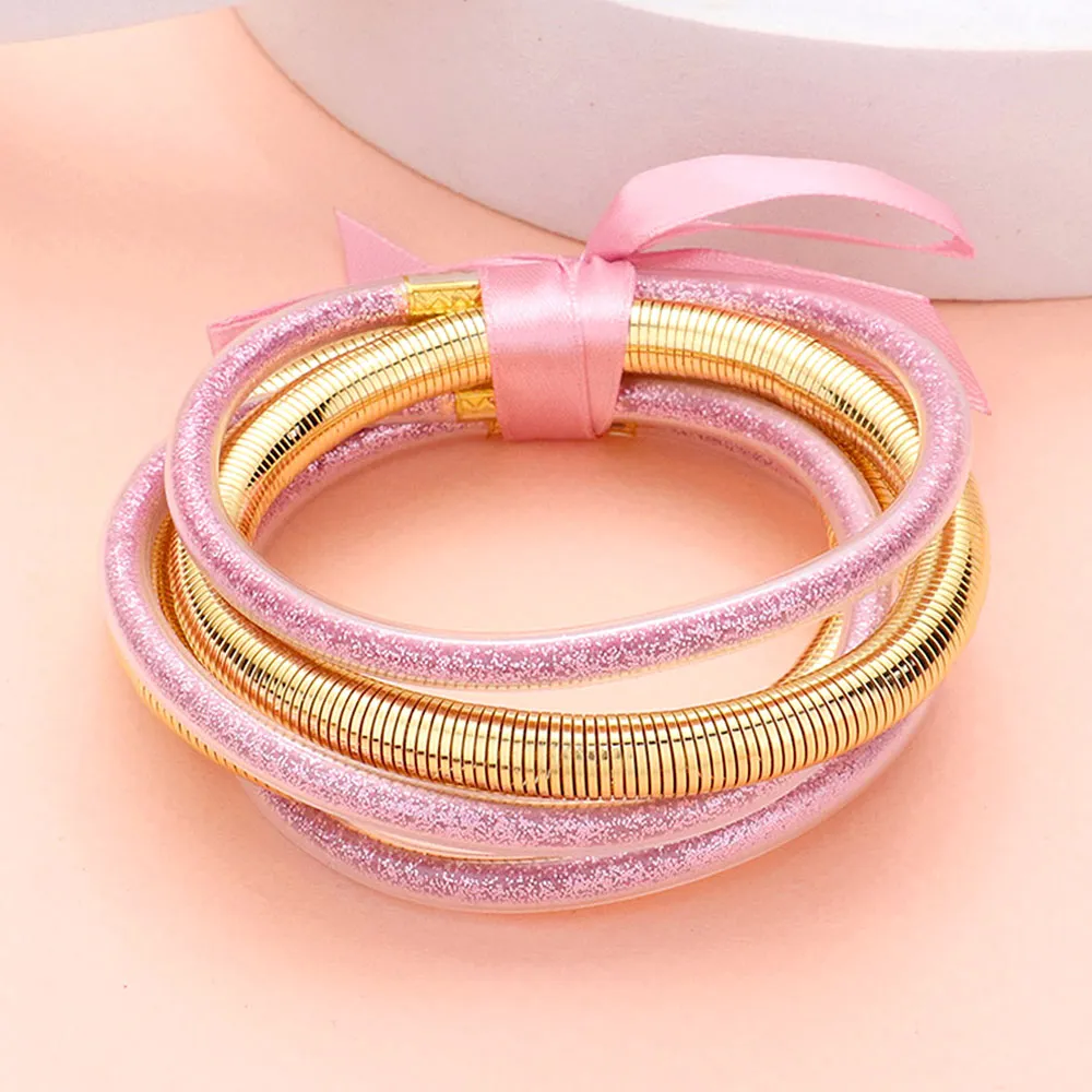 iLLASPARKZ 5PCS - Glitter Jelly Tube Metal Elastic Layered Bracelets