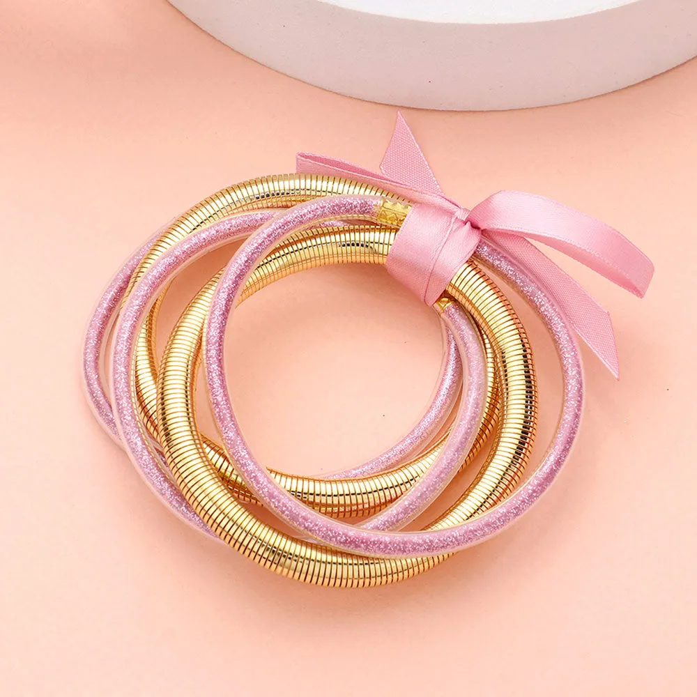 iLLASPARKZ 5PCS - Glitter Jelly Tube Metal Elastic Layered Bracelets