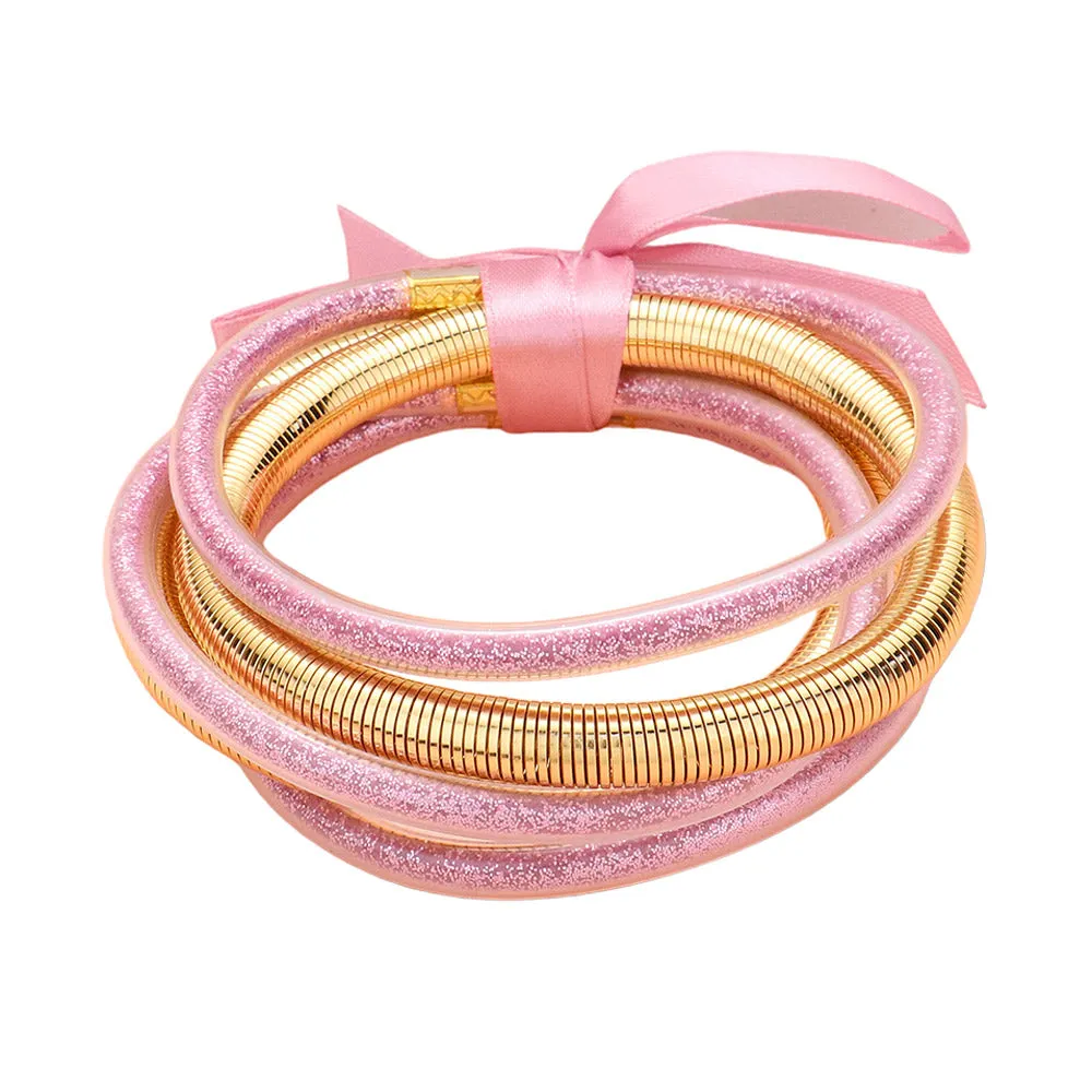 iLLASPARKZ 5PCS - Glitter Jelly Tube Metal Elastic Layered Bracelets