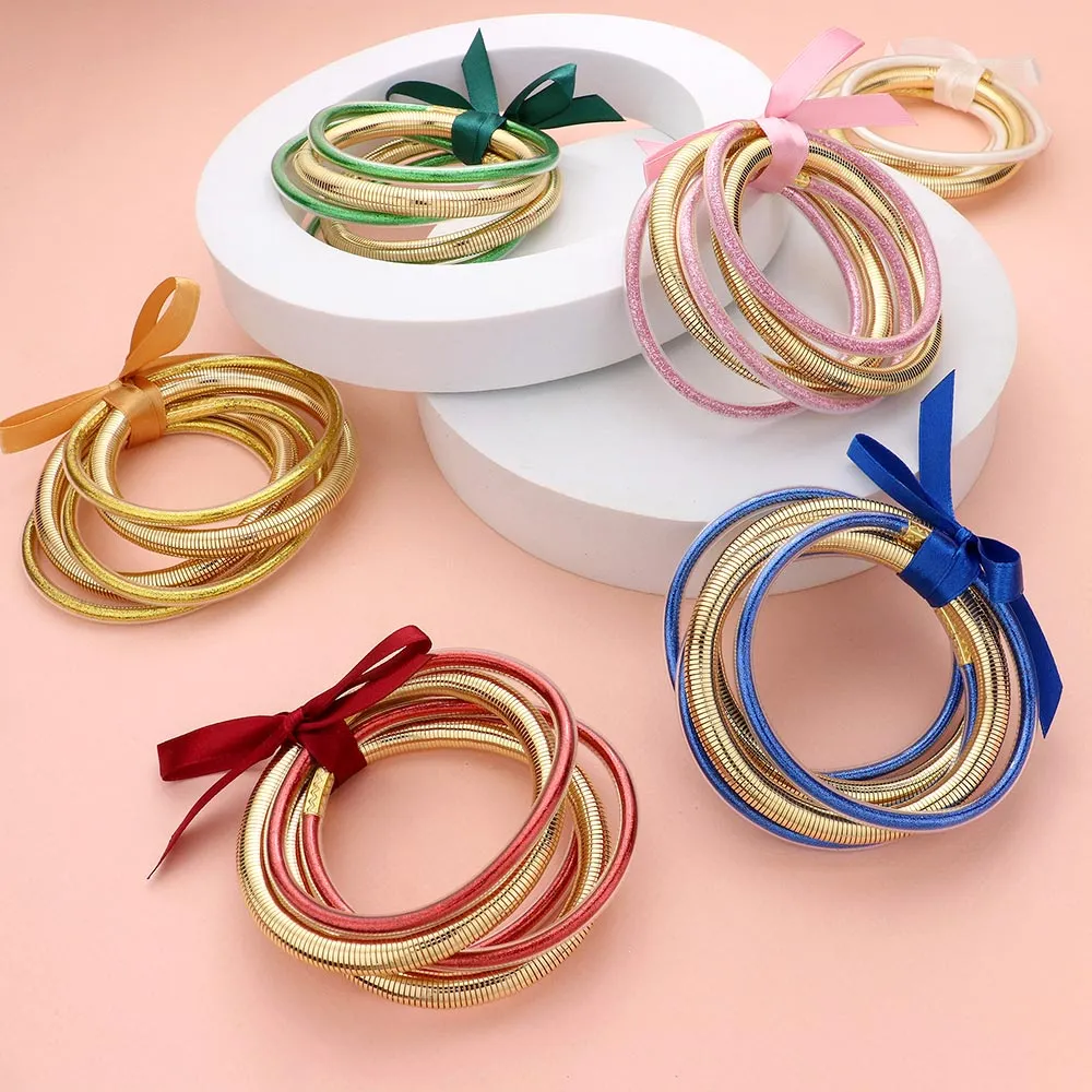 iLLASPARKZ 5PCS - Glitter Jelly Tube Metal Elastic Layered Bracelets