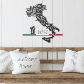 Italian Regions Map & Minimlaist Flag- Colored Metal Art