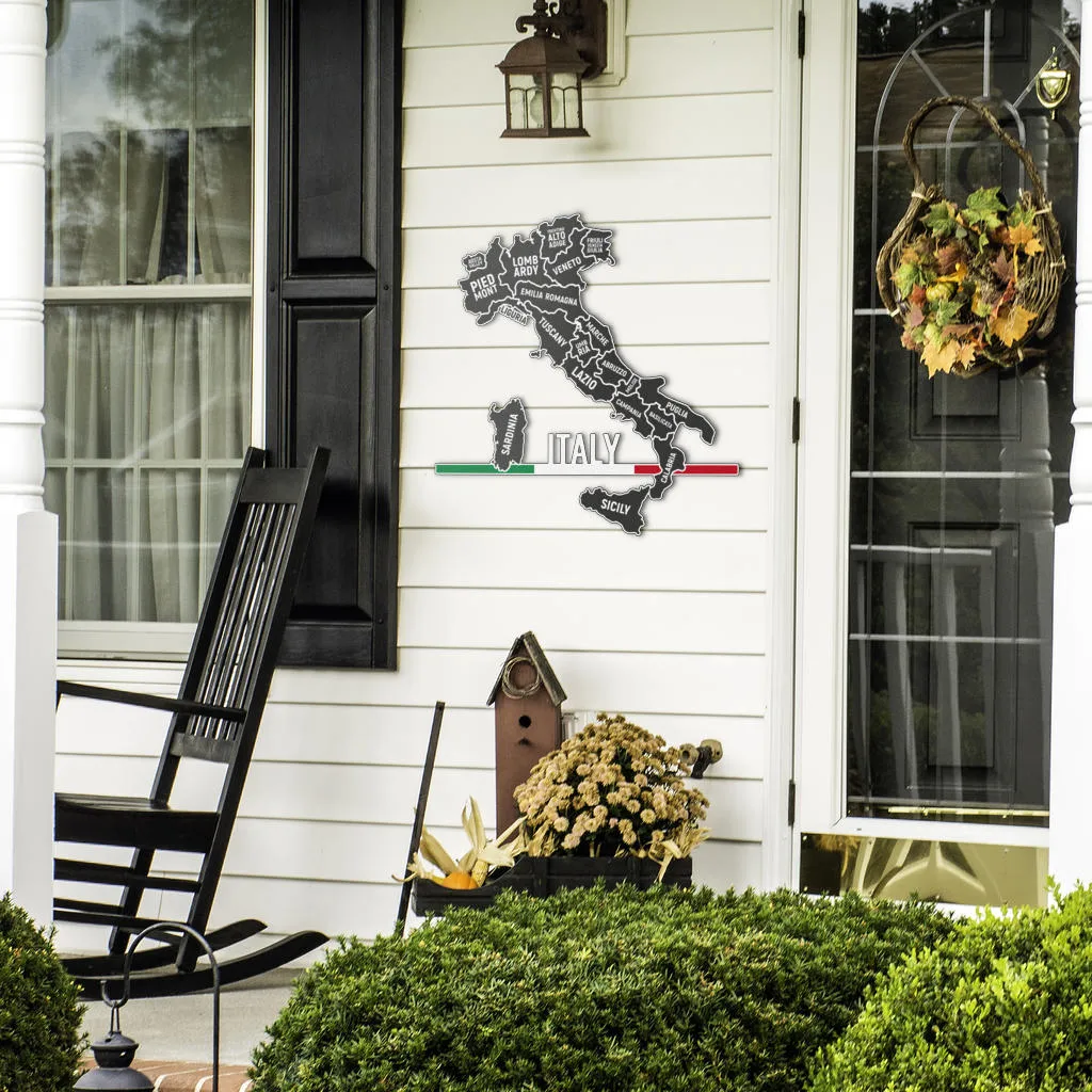 Italian Regions Map & Minimlaist Flag- Colored Metal Art